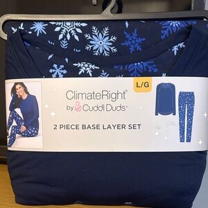Cuddl Duds Navy Snowflake Thermal Set